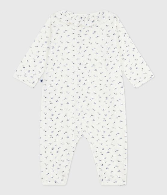 Babies' footless openwork floral-print cotton pyjama suit MARSHMALLOW white/MULTICO white