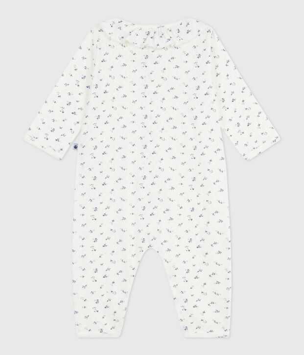 Babies' footless openwork floral-print cotton pyjama suit white/multicolor