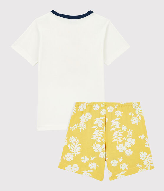 Boys' Wave Print Cotton Short Pyjamas MARSHMALLOW white/ORGE