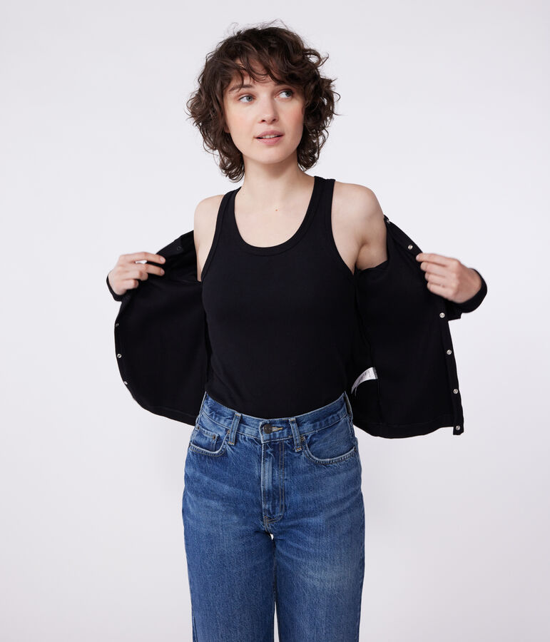 Women's plain cotton cardigan black