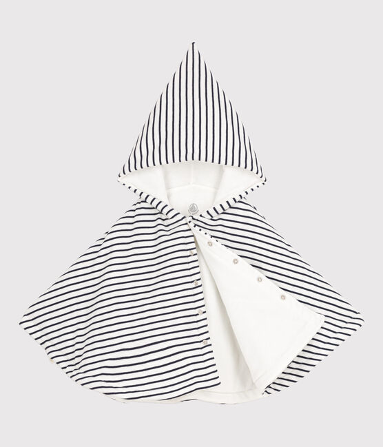 Babies' Sailor Striped Cotton Cape With Hood MARSHMALLOW white/SMOKING blue