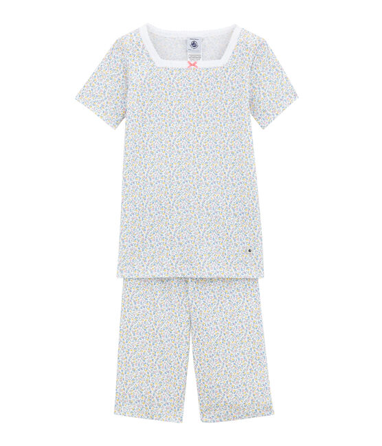 Girl's calf-length print shortie pyjamas ECUME white/MULTICO white