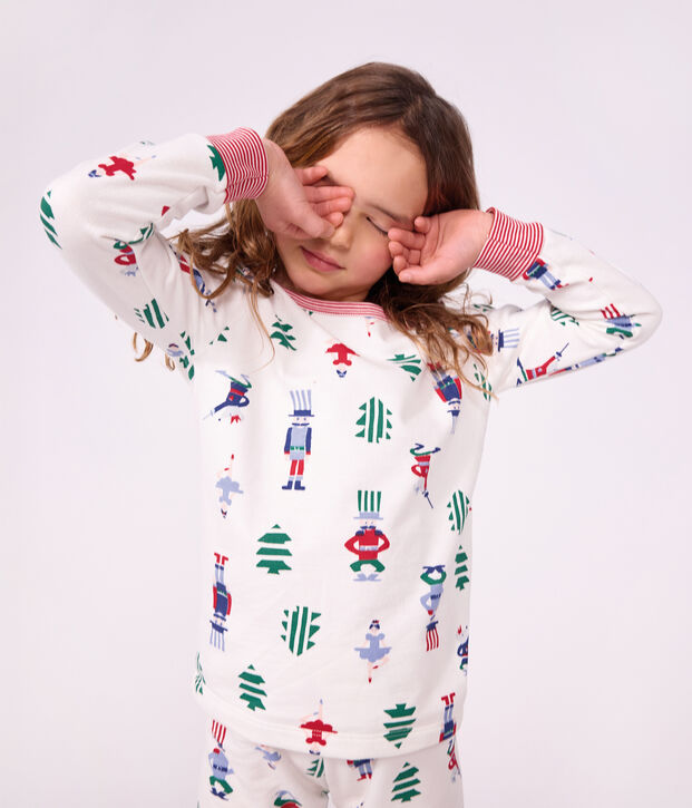 Children's Christmas print fleece pyjamas white/multicolor
