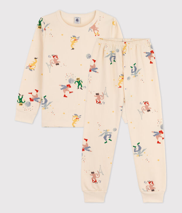 Children's Unisex Glow in the Dark Fleece Pyjamas Ecru/multicolor