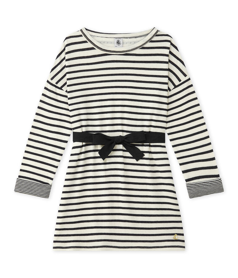 Girl's striped double knit dress white/blue