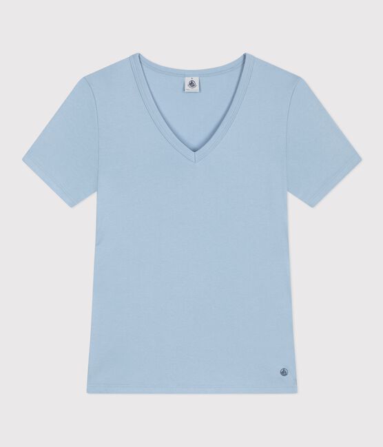 Women's short-sleeved plain cotton T-shirt FLO blue