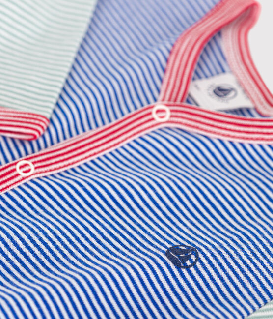 Babies' stripy footless cotton pyjamas CALVIN blue/MARSHMALLOW