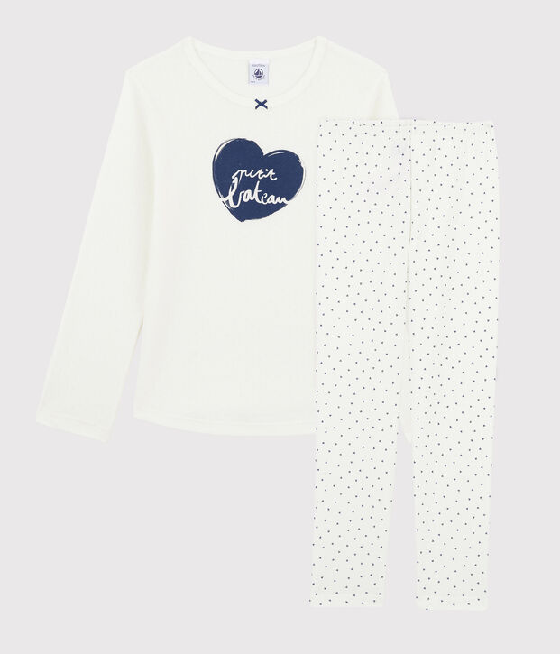 Girls' Mini-Hearts Ribbed Pyjamas white/blue