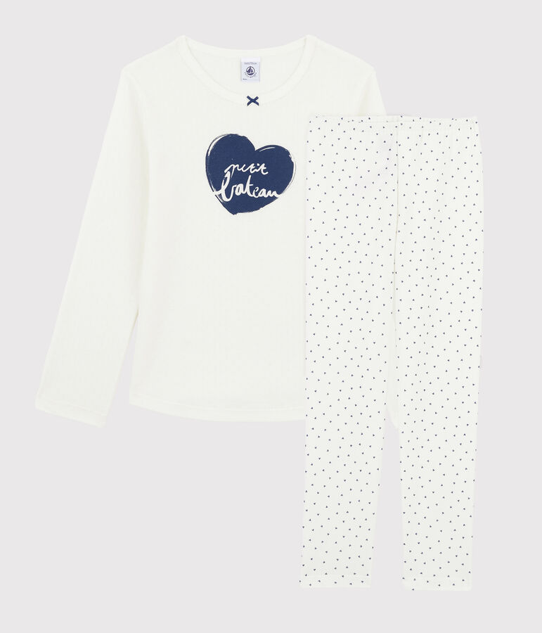 Girls' Mini-Hearts Ribbed Pyjamas white/blue