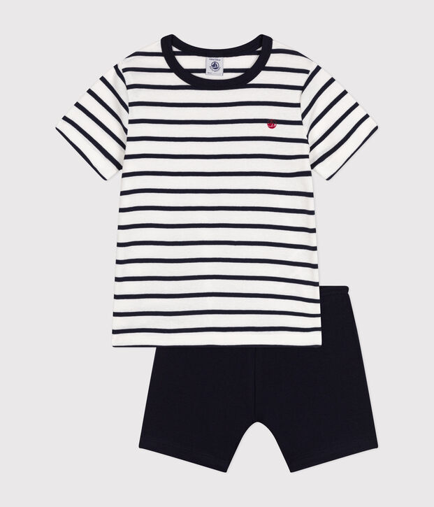 Boys' Short Cotton Pyjamas with Sailor Stripes white/blue