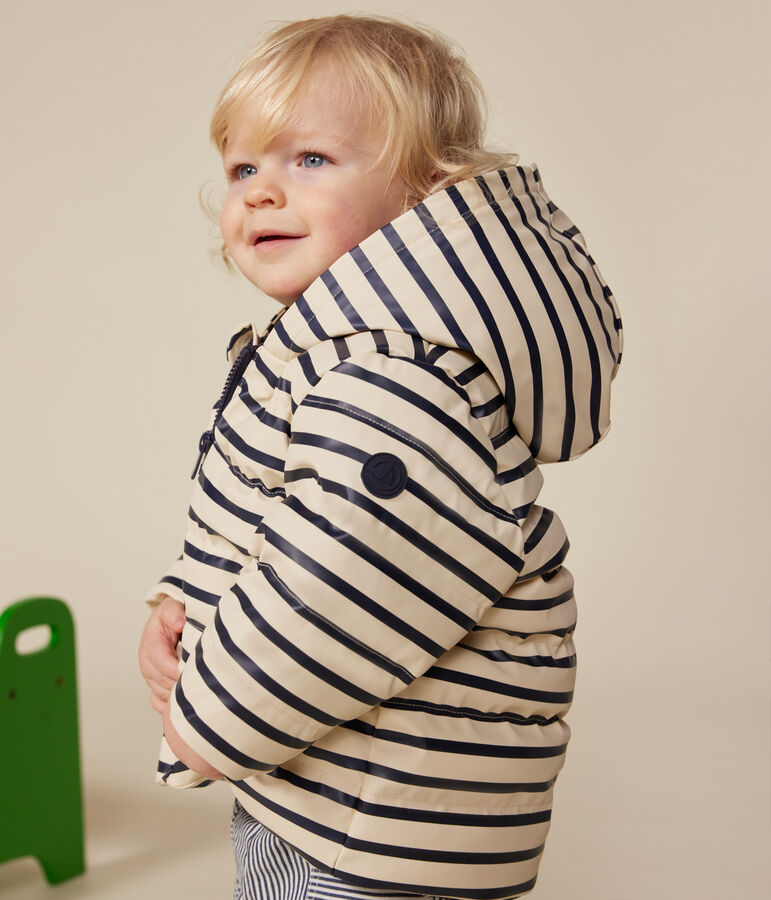 Babies' puffer jacket in PU Ecru/blue