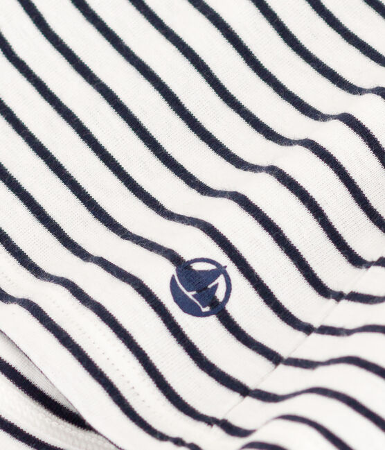 Women's Iconic Striped Cotton V-neck T-Shirt MARSHMALLOW white/SMOKING blue