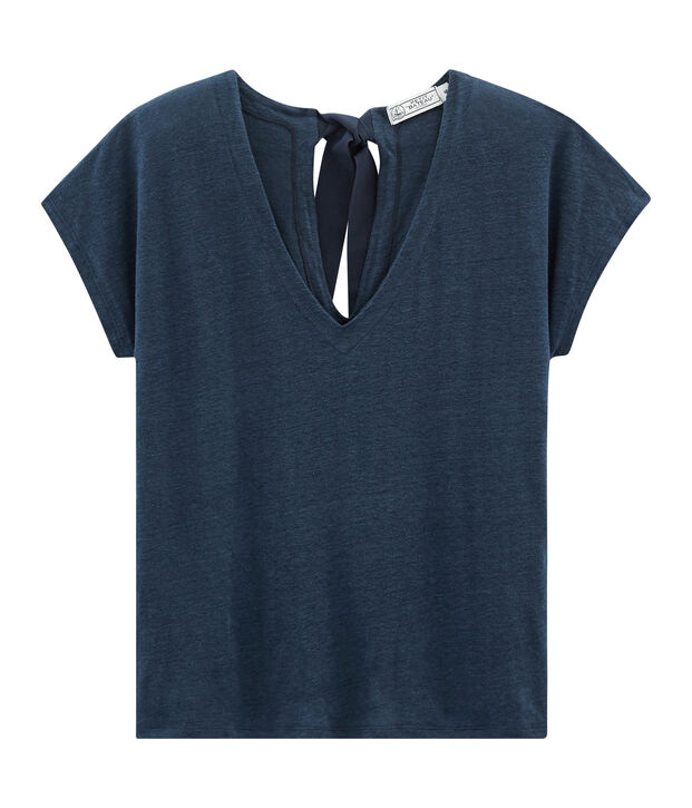 Women's short-sleeved linen t-shirt blue