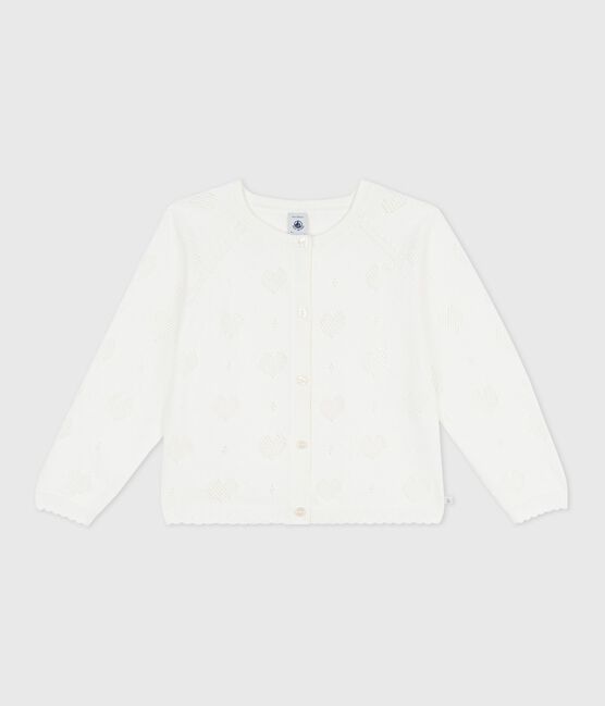 Children's plain cotton cardigan MARSHMALLOW white