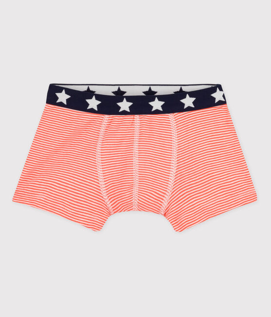 Boys' Cotton Boxer Shorts CORAL orange/MARSHMALLOW white