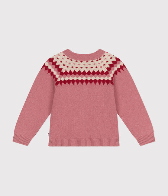 Girls' cotton and wool jacquard cardigan ROSEWOOD pink/AVALANCHE