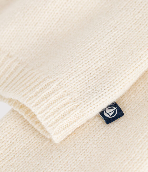 Cardigan with a ruff in knitted fabric containing wool Ecru