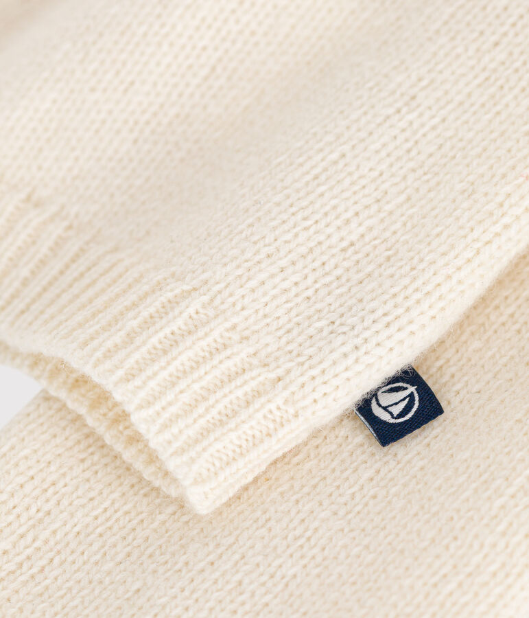 Cardigan with a ruff in knitted fabric containing wool Ecru