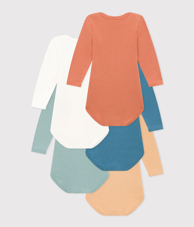 Babies' Plain Long-Sleeved Cotton Bodysuits - 5-Pack multicolor