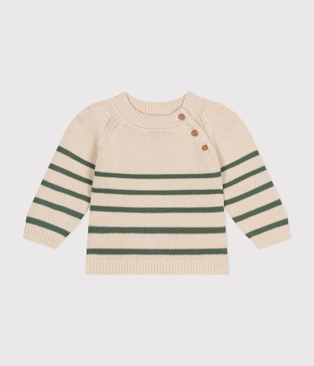 Babies' Cotton Jumper Ecru/green