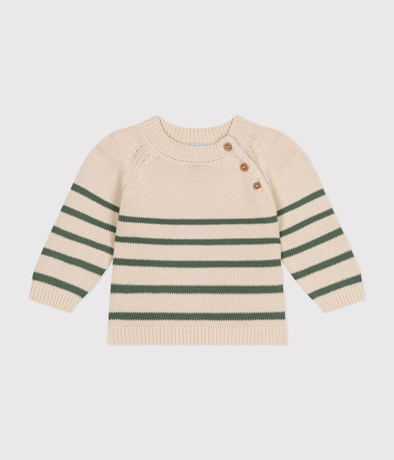 Babies' Cotton Jumper Ecru/green