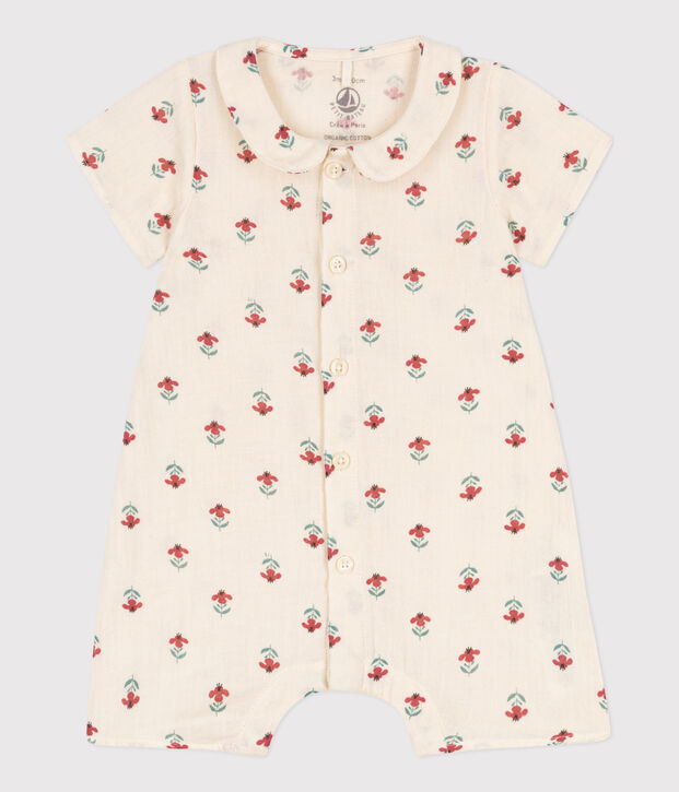 Babies' Printed Cotton Gauze Playsuit Ecru/multicolor