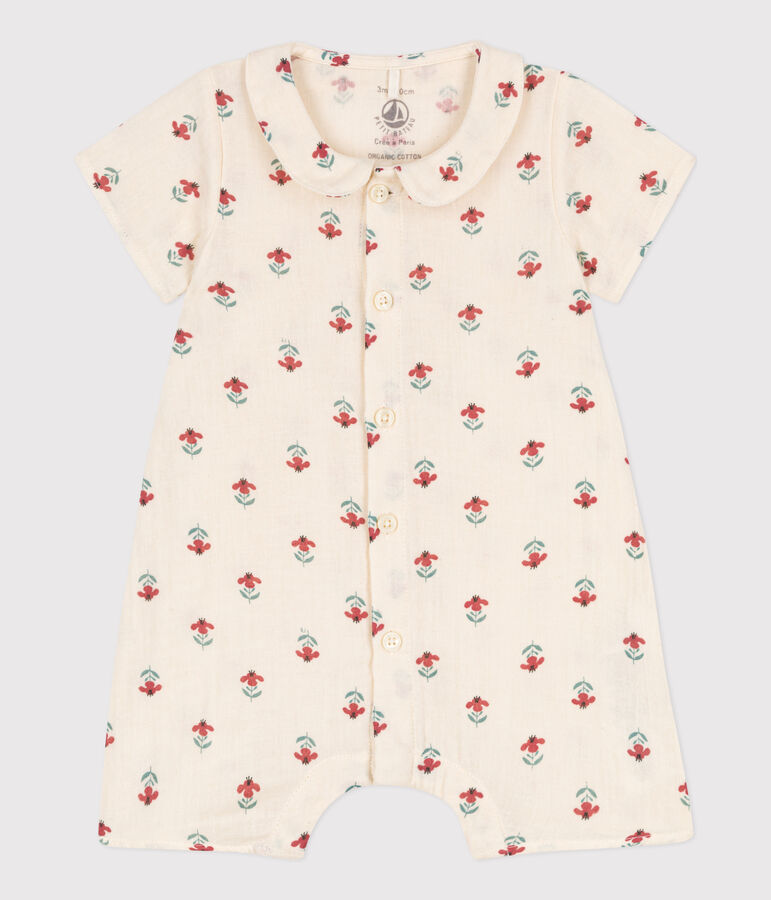 Babies' Printed Cotton Gauze Playsuit Ecru/multicolor
