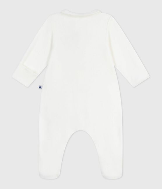 Babies' plain velour pyjama suit with a collar MARSHMALLOW white