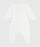 Babies' plain velour pyjama suit with a collar MARSHMALLOW white