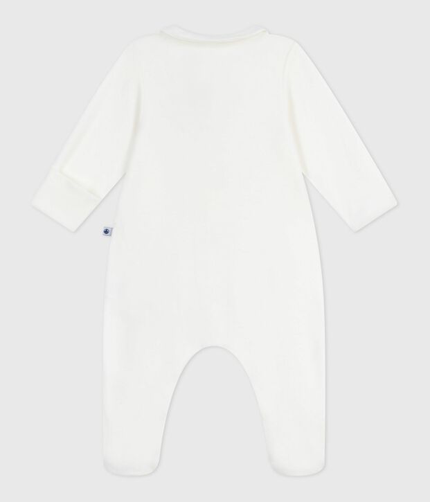 Babies' plain velour pyjama suit with a collar white