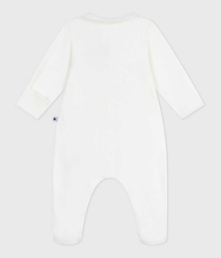 Babies' plain velour pyjama suit with a collar white