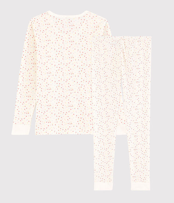 Girls' Snugfit Multicoloured Spots Organic Cotton Pyjamas MARSHMALLOW white/MULTICO white
