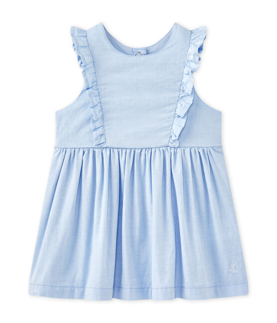 Baby girl's plain ruffled dress Bleu blue