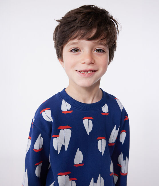 Children's printed cotton sweatshirt MEDIEVAL blue/MULTICO white