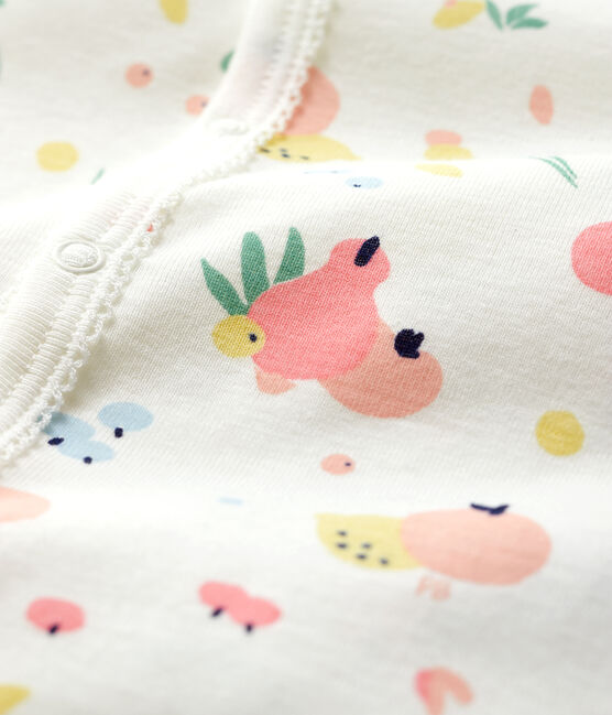 Baby Girls' Cotton Sleepsuit with Detachable Feet MARSHMALLOW white/MULTICO white
