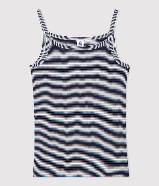 Women's Iconic Organic Cotton Strappy Top SMOKING blue/MARSHMALLOW white