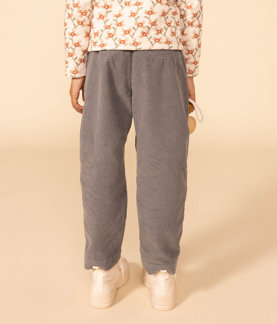 Girl's straight fit trousers in soft velvet THUYA green