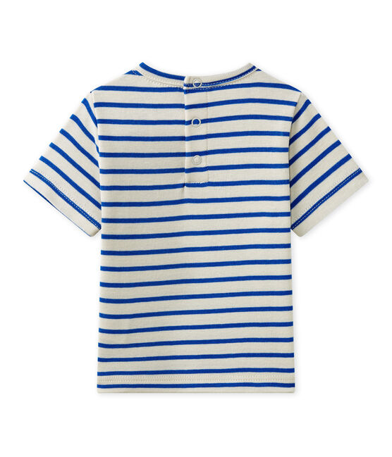 Baby boy's striped short-sleeved T-shirt FETA white/PERSE blue