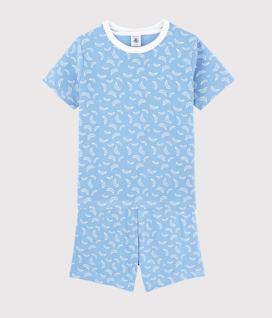 Unisex Banana Print Cotton Short Pyjamas EDNA blue/MARSHMALLOW white