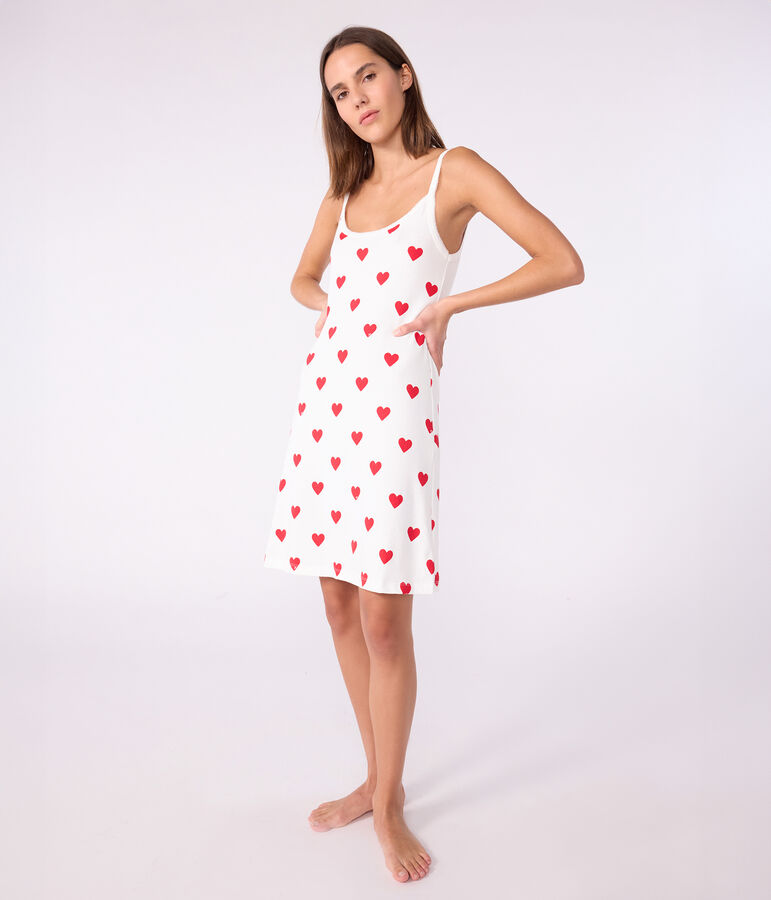 Women's cotton babydoll nightdress white/red