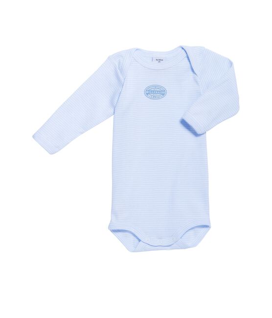 Baby boy long-sleeve bodysuit in milleraies stripe FRAICHEUR blue/ECUME white