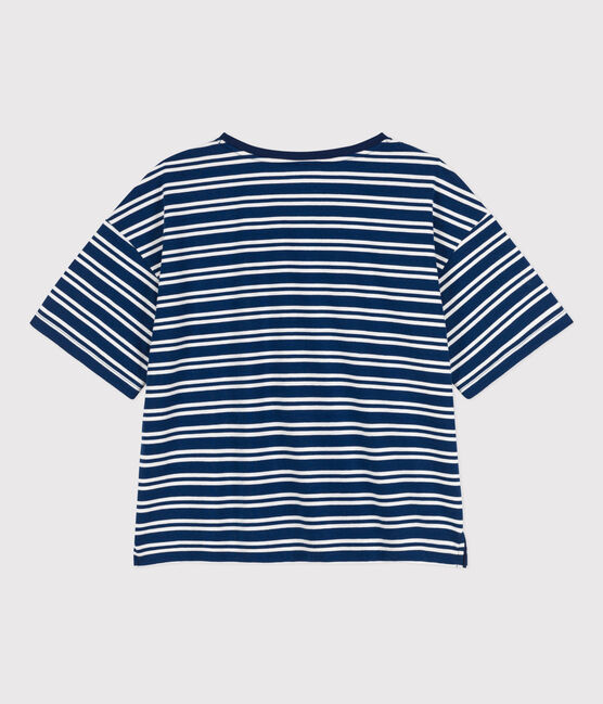 Women's Boxy Cotton T-Shirt MEDIEVAL blue/MARSHMALLOW white