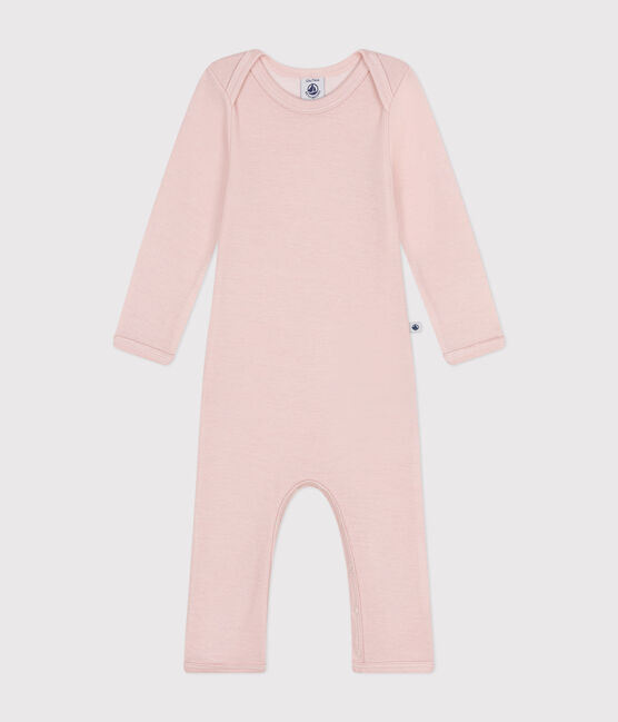 Babies' Long Cotton/Wool Bodysuit SALINE pink