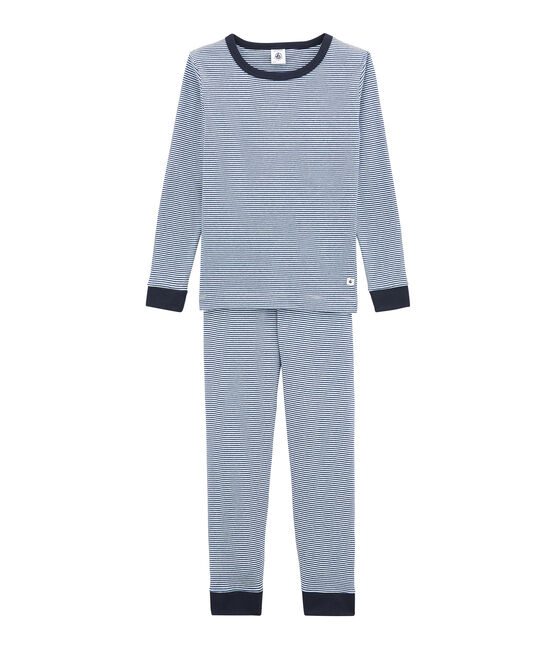 Little boy's fitted pyjamas. LIMOGES blue/MARSHMALLOW white