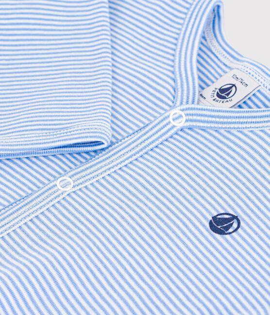 Babies' stripy printed cotton pyjama suit EDNA blue/MARSHMALLOW white