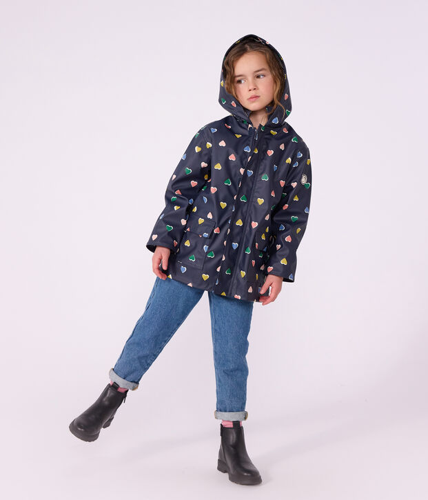 Children's heart print raincoat blue/multicolor