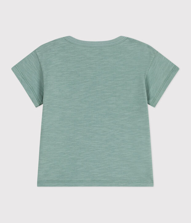 Babies' short-sleeved plain cotton T-shirt green