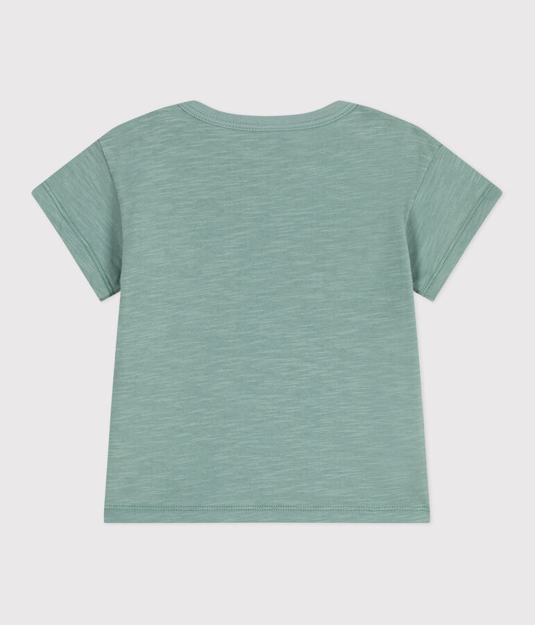 Babies' short-sleeved plain cotton T-shirt green