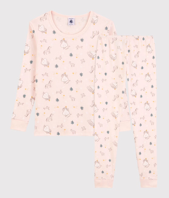Girls' Princess Print Snugfit Cotton Pyjamas FLEUR pink/MULTICO white