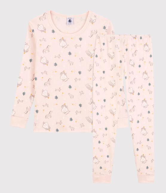 Girls' Princess Print Snugfit Cotton Pyjamas FLEUR pink/MULTICO white